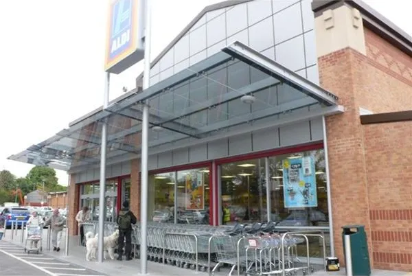 Suspended Glass Canopy Supermarket Leeds