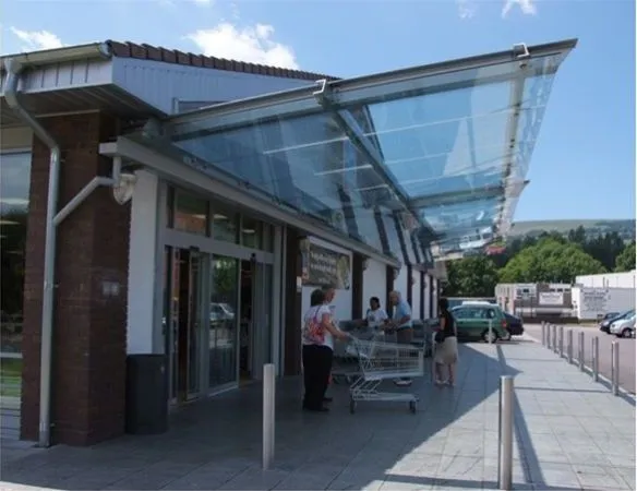 Suspended Glass Canopy Supermarket Cwmbran