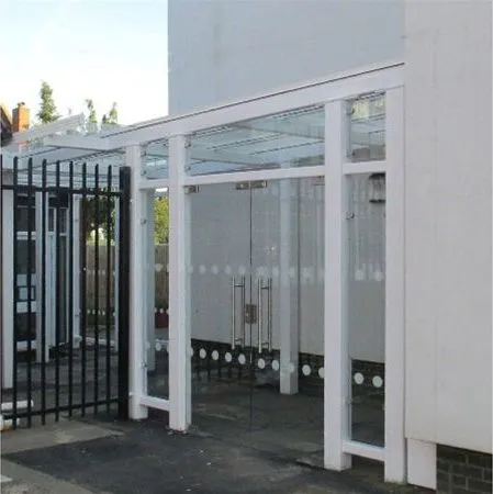 Mild Steel Frame Entrance Feature with Glass Roof and Vertical Panelling and Doors Sunbury Project