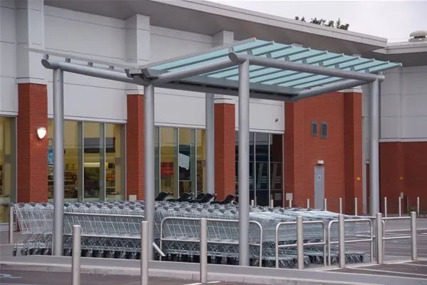 Patent Glass Roof Supermarket Trolley Shelter Havant