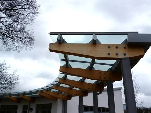 Glass Roof To Timber Support Walkway Canopy School Harrow